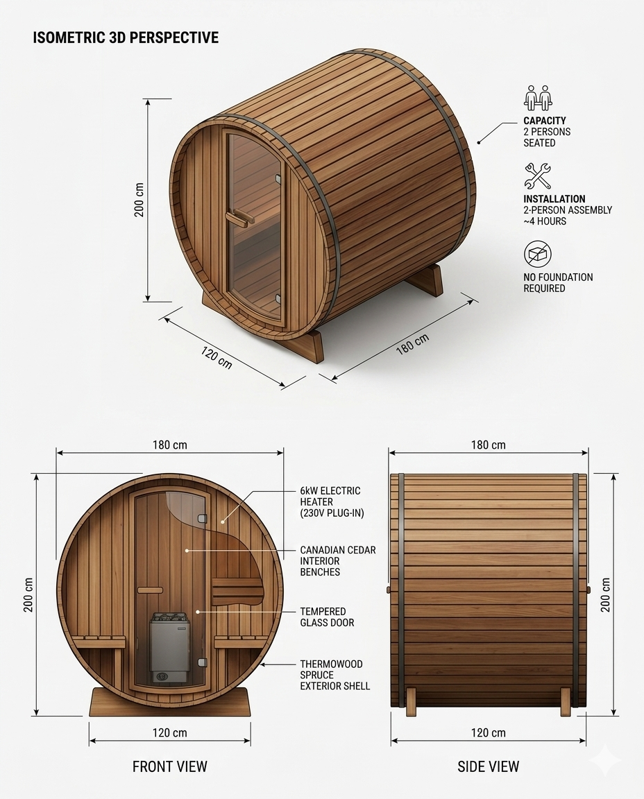 SURA — Kompakte Gartensauna aus Thermoholz | 3–4 Personen