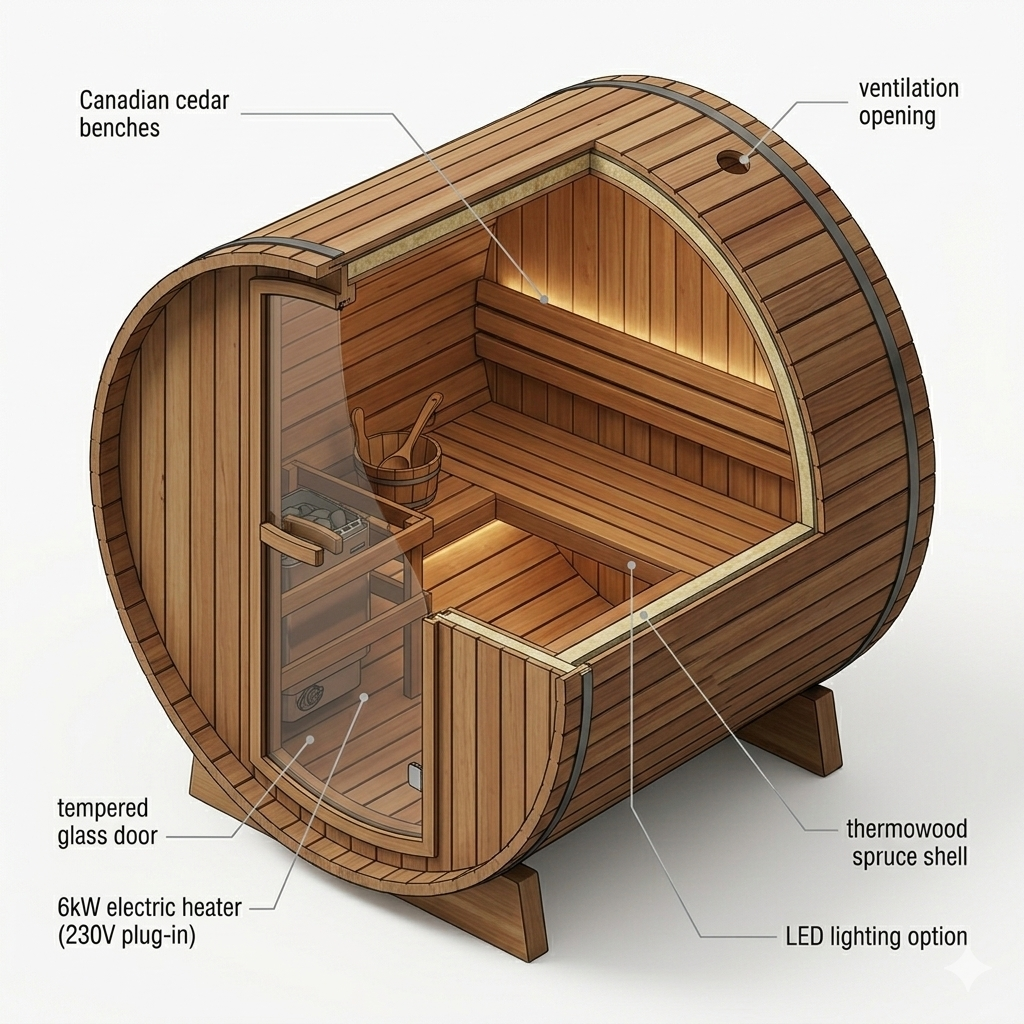 SURA — Kompakte Gartensauna aus Thermoholz | 3–4 Personen